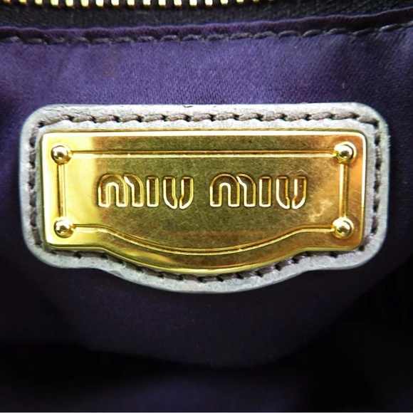 SOLD!!  MIU MIU Bow Bag Grey Leather Large 2-Way Shoulder Bag Crossbody Authen - Picture 8 of 13
